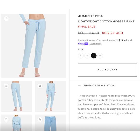 Jumper 1234 Baby Blue Cotton French Terry Knit Jogger Pant 3 M 10 - Picture 4 of 11